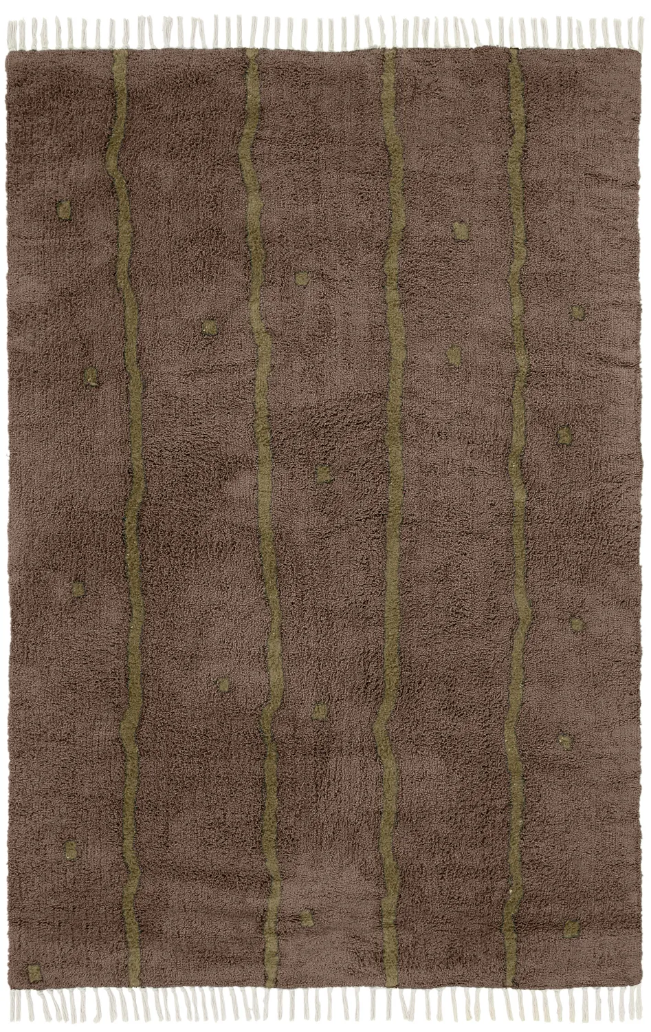 Ryijymatot - Leora Natural Cotton Shaggy (ruskea/oliivi)