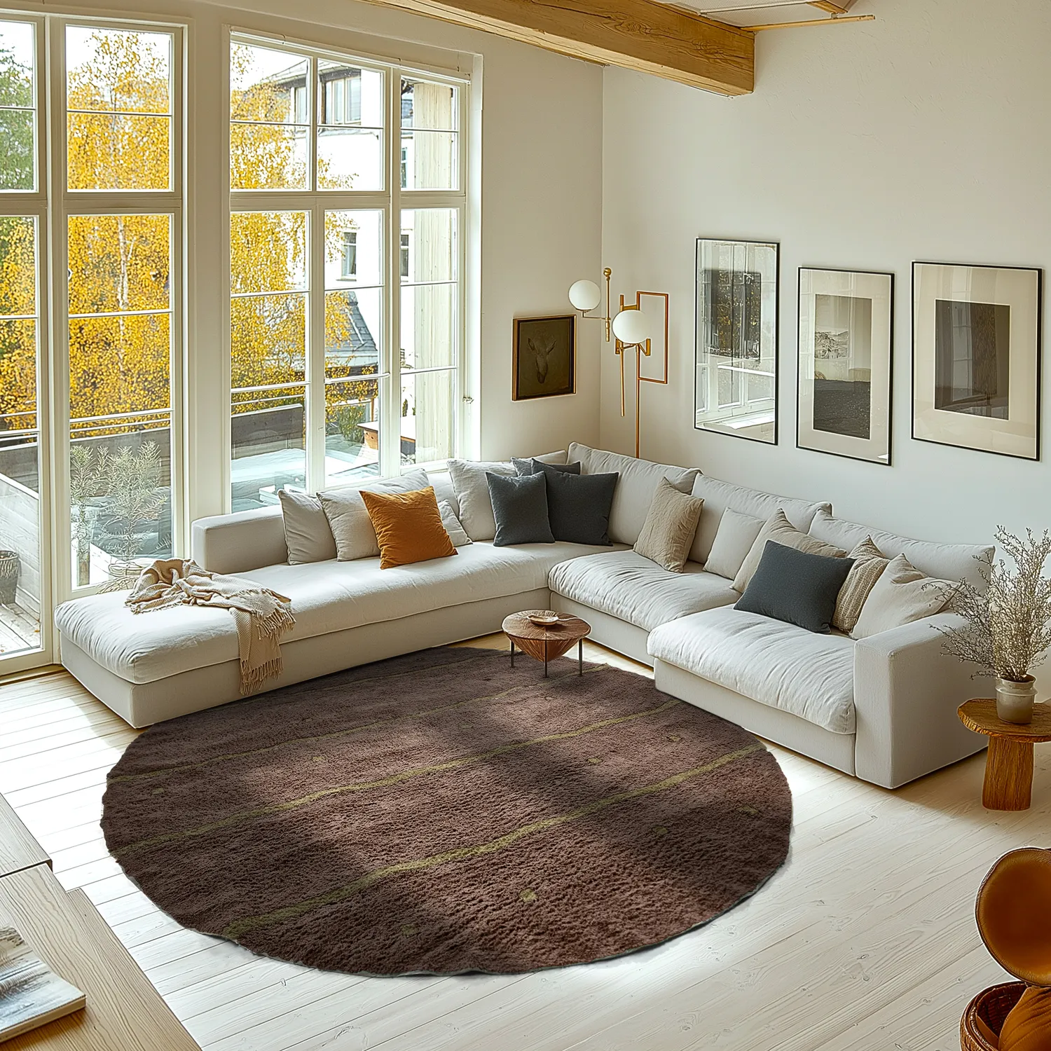 Pyöreät matot - Leora Natural Cotton Shaggy (ruskea/oliivi)