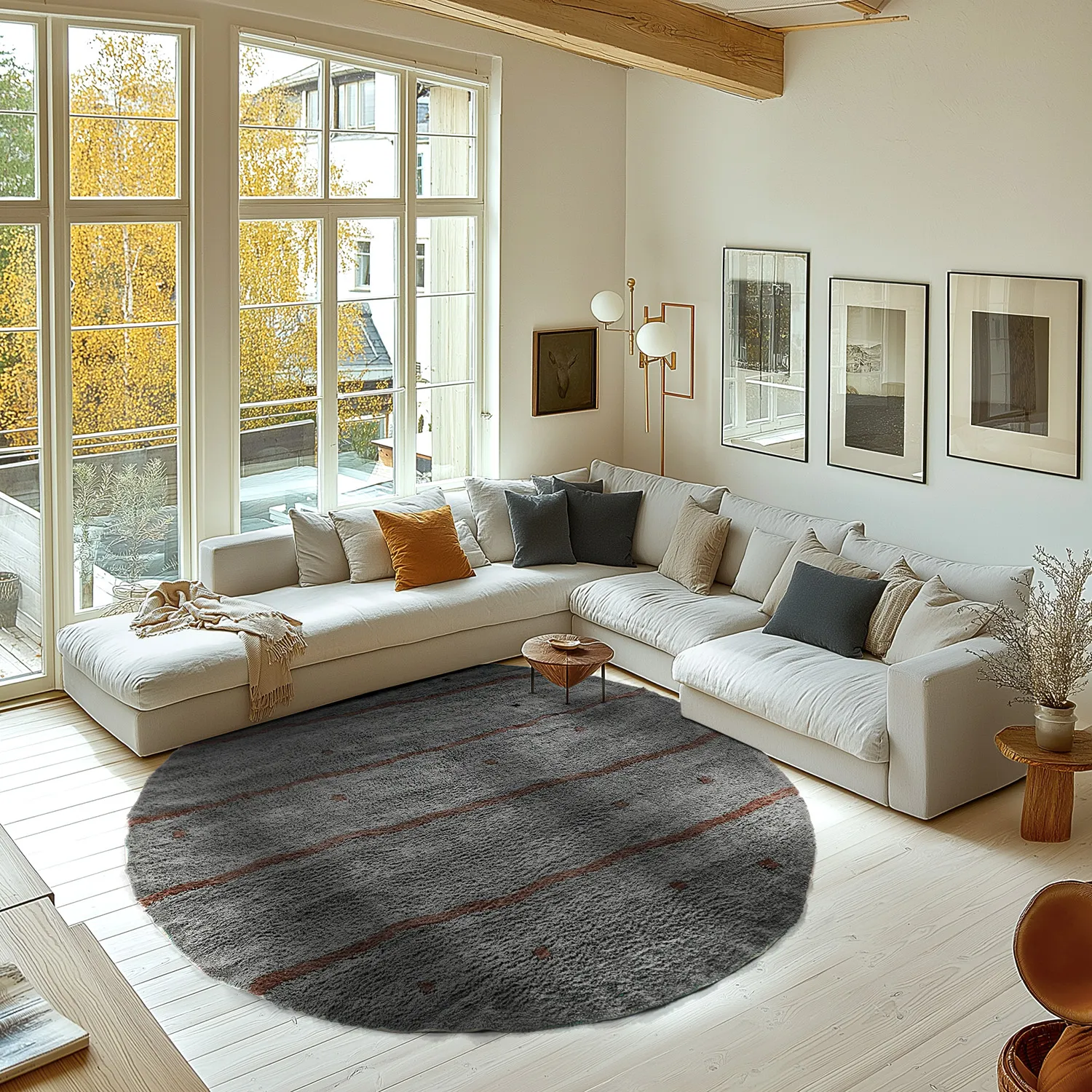 Pyöreät matot - Leora Natural Cotton Shaggy (musta/ruskea)