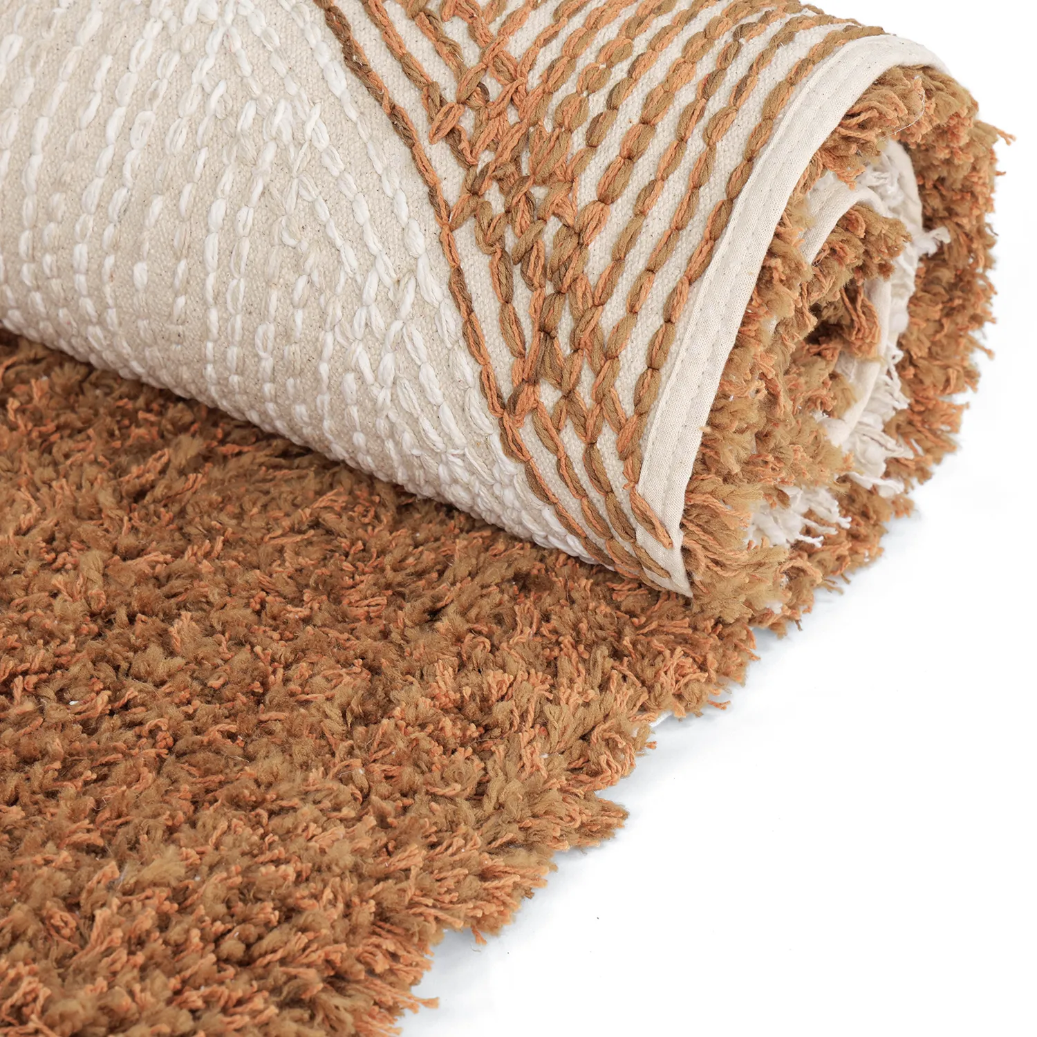 Ryijymatot - Kalymnos Natural Cotton Shaggy (luonnonvalkoinen/okra)