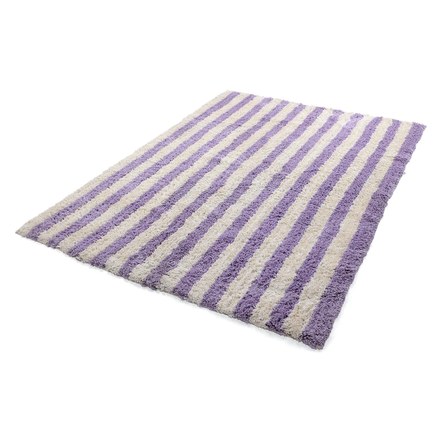 Ryijymatot - Thira Stripe Cotton Shaggy (kerma/vaalea violetti)