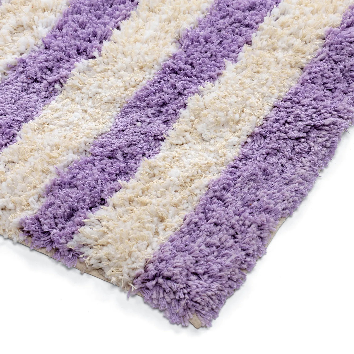 Ryijymatot - Thira Stripe Cotton Shaggy (kerma/vaalea violetti)