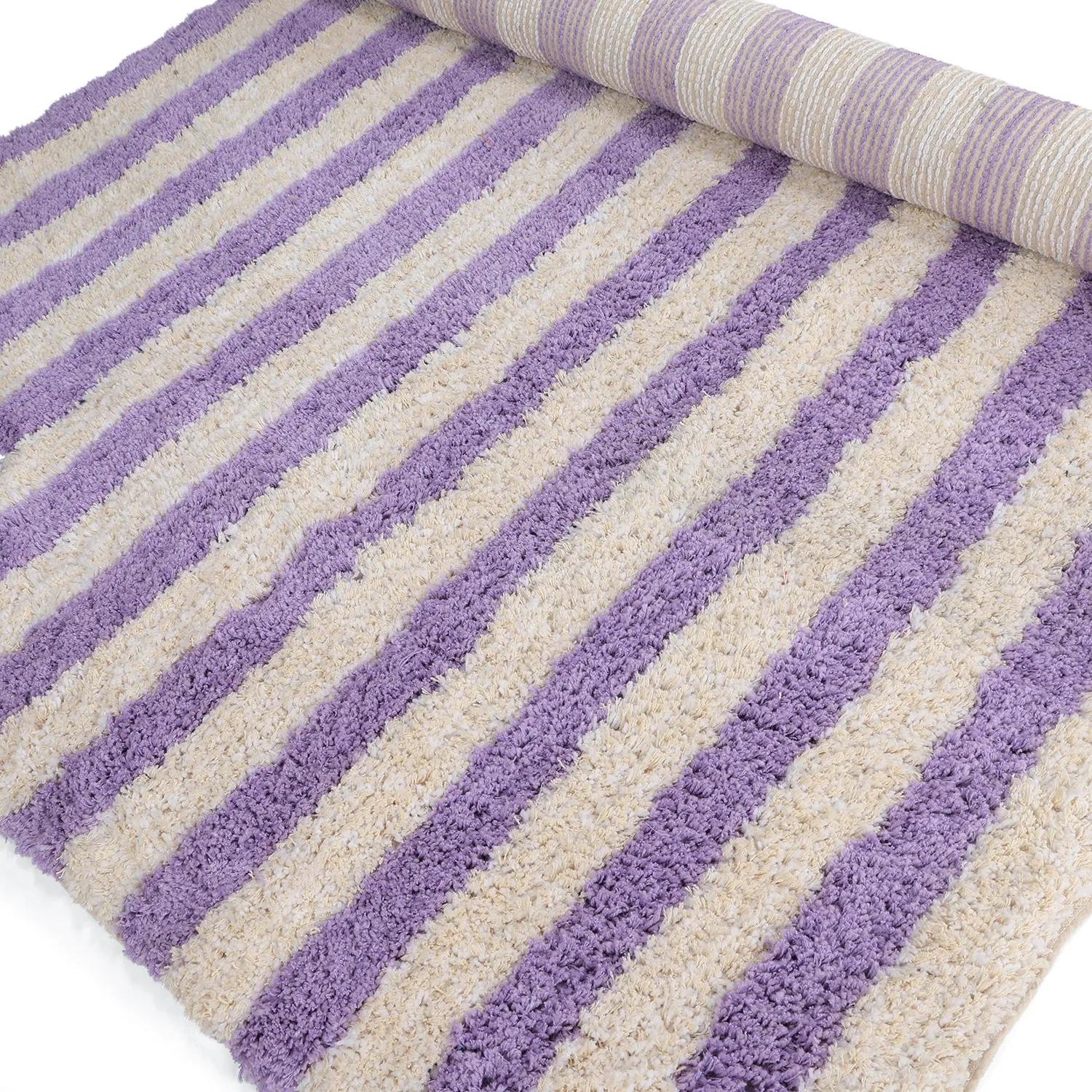 Ryijymatot - Thira Stripe Cotton Shaggy (kerma/vaalea violetti)