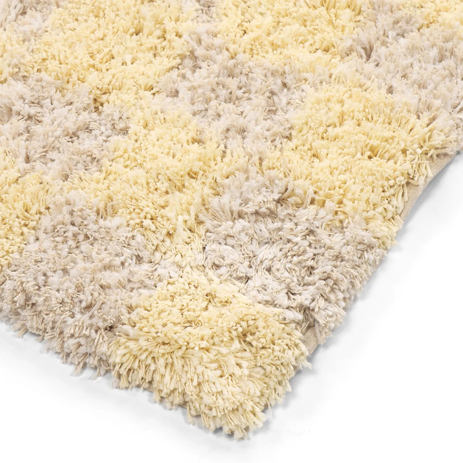 Ryijymatot - Methoni Check Cotton Shaggy (kerma/vaaleankeltainen)