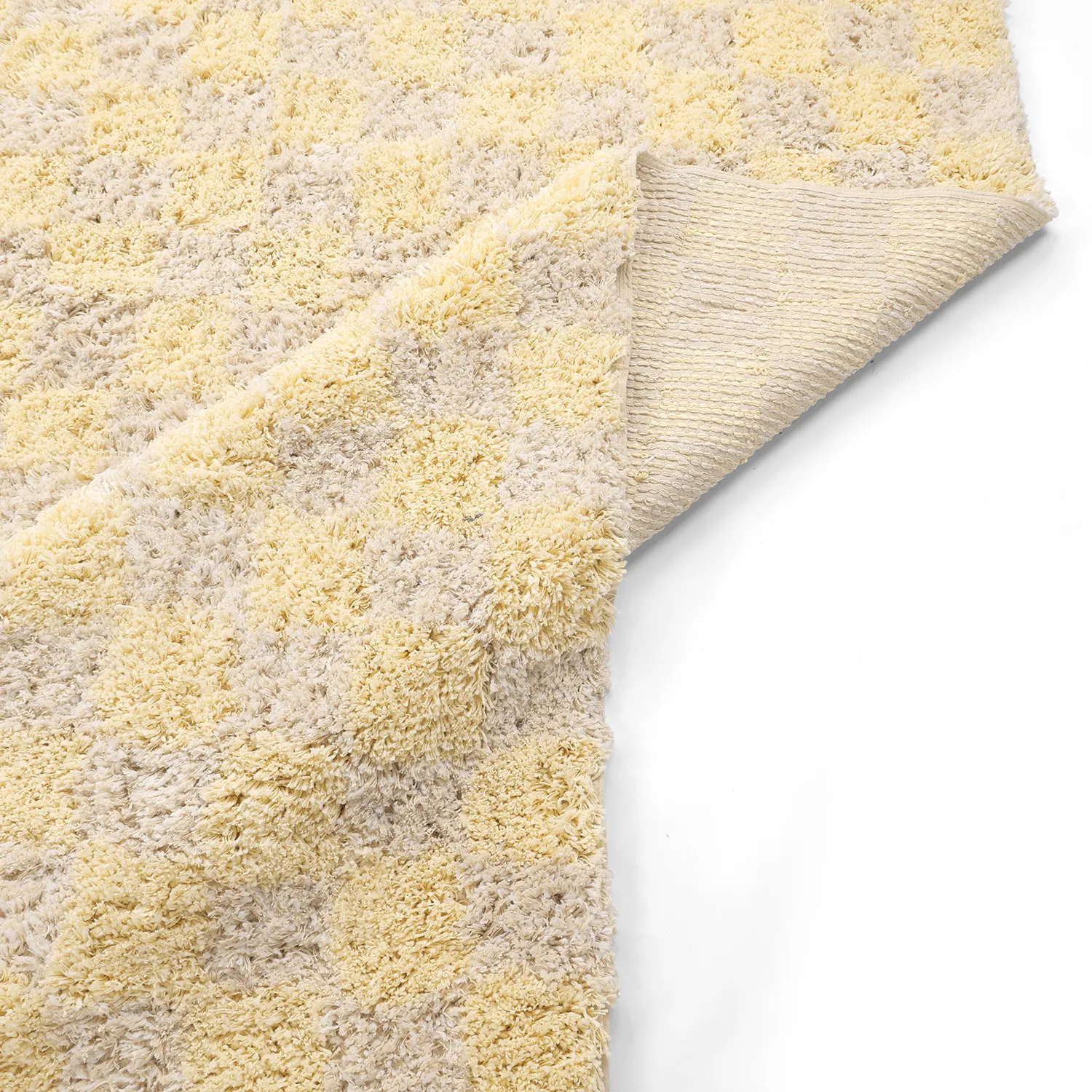 Ryijymatot - Methoni Check Cotton Shaggy (kerma/vaaleankeltainen)