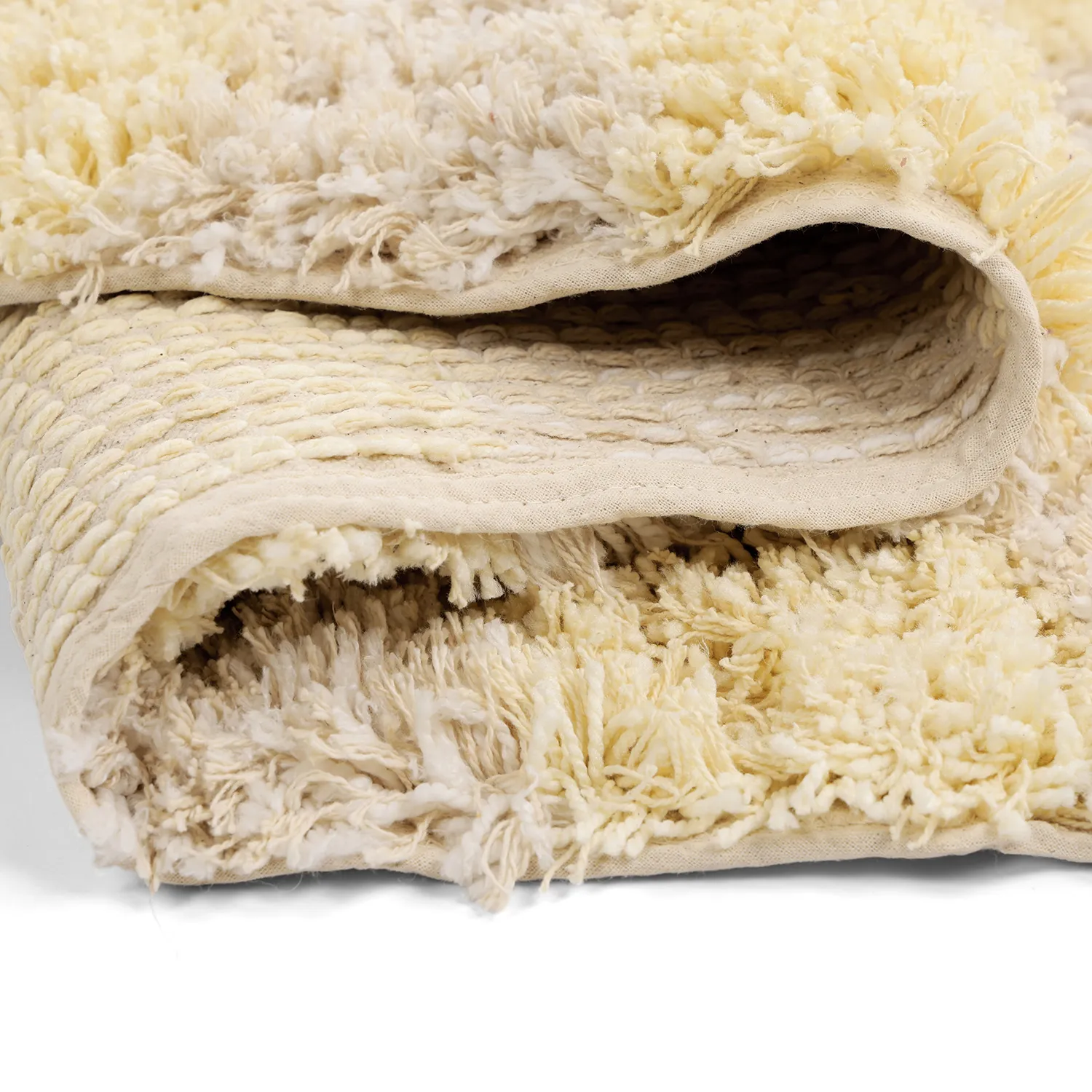 Ryijymatot - Methoni Check Cotton Shaggy (kerma/vaaleankeltainen)