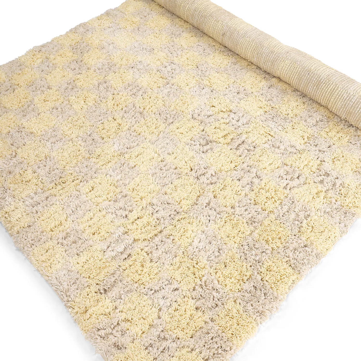 Ryijymatot - Methoni Check Cotton Shaggy (kerma/vaaleankeltainen)