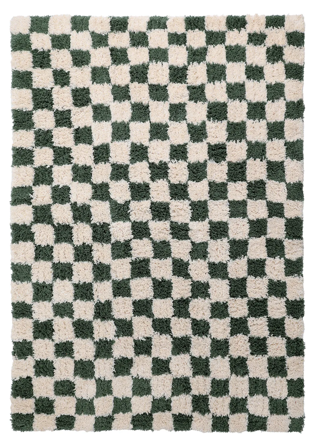 Ryijymatot - Methoni Check Cotton Shaggy (kerma/vihreä)