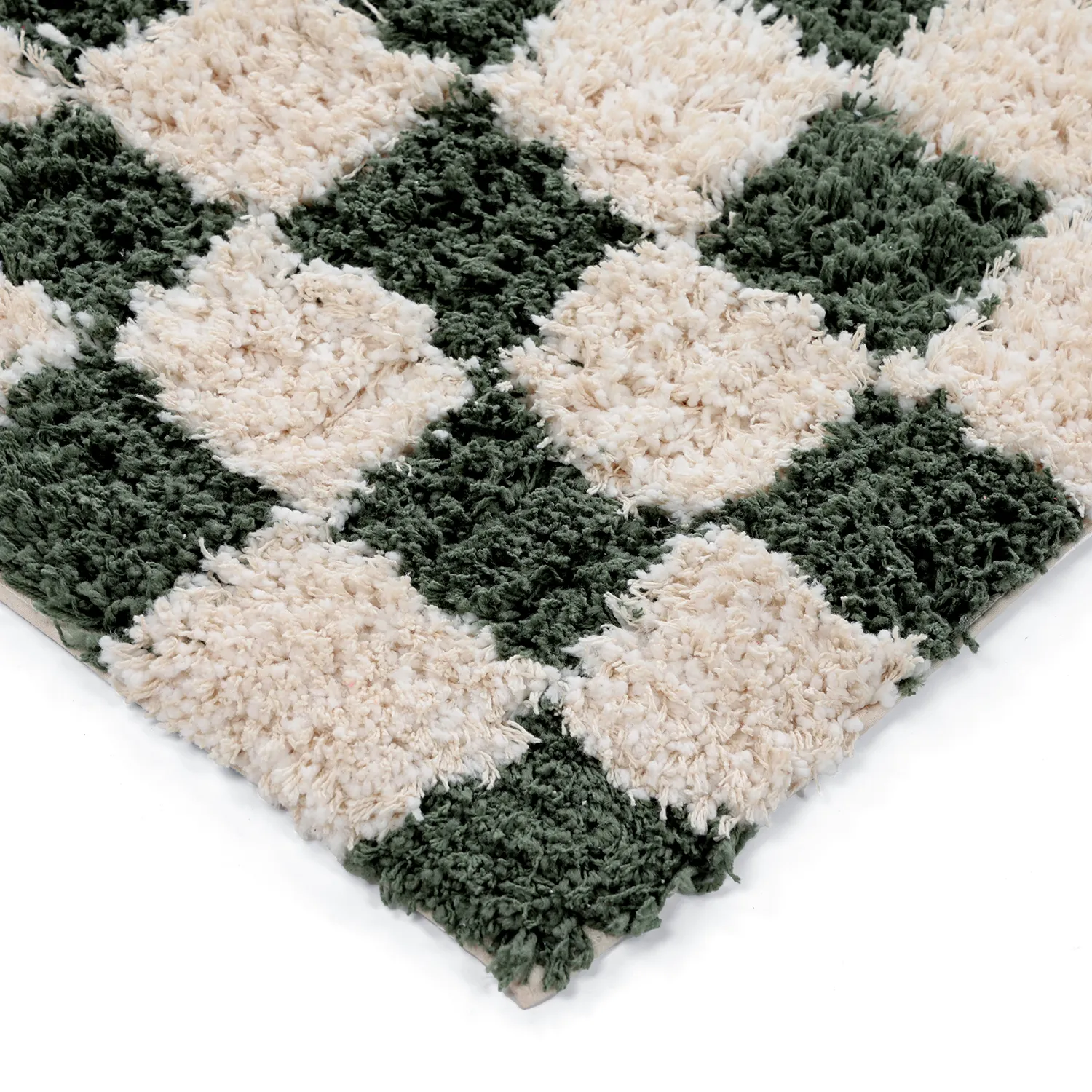 Ryijymatot - Methoni Check Cotton Shaggy (kerma/vihreä)