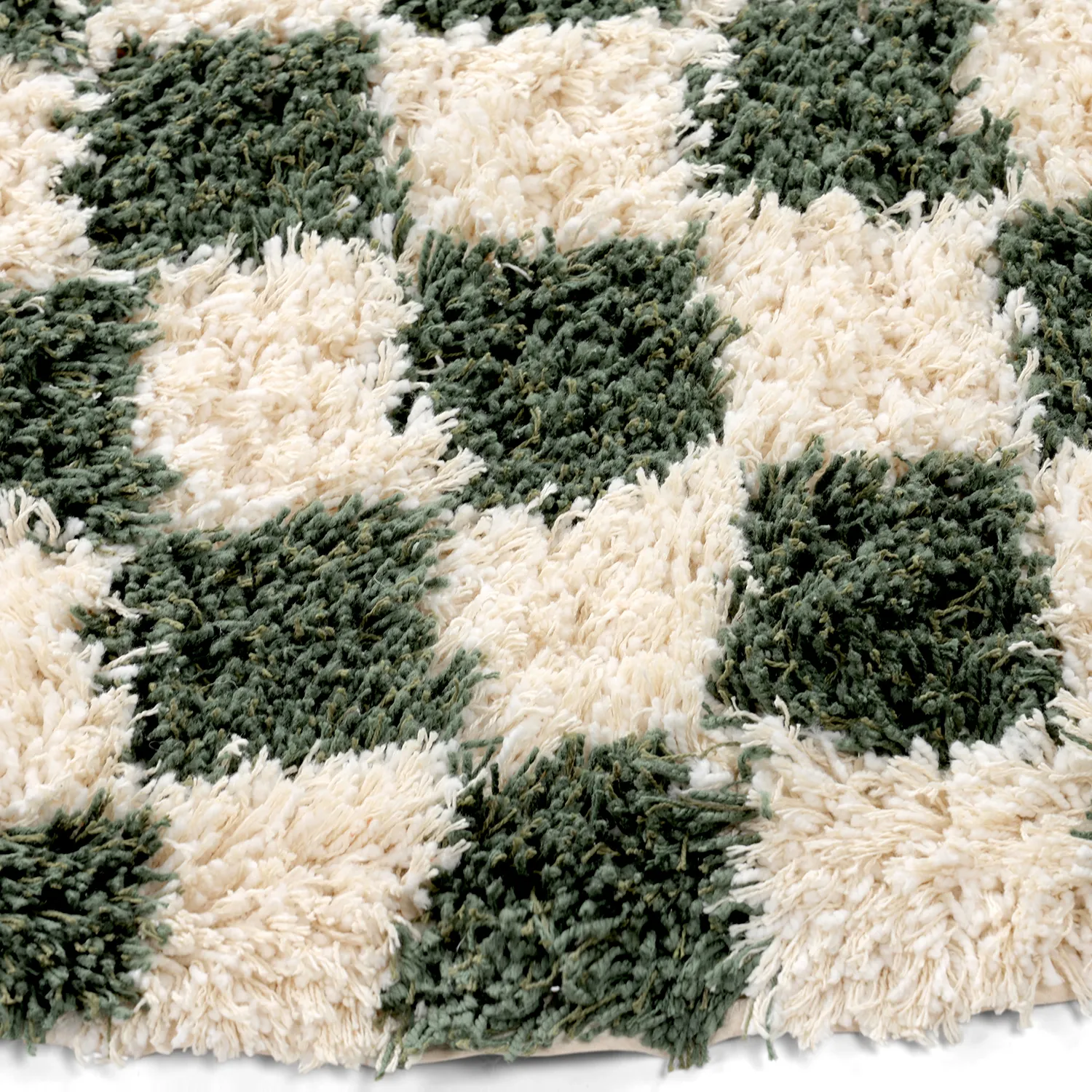 Pyöreät matot - Methoni Check Cotton Shaggy (kerma/vihreä)