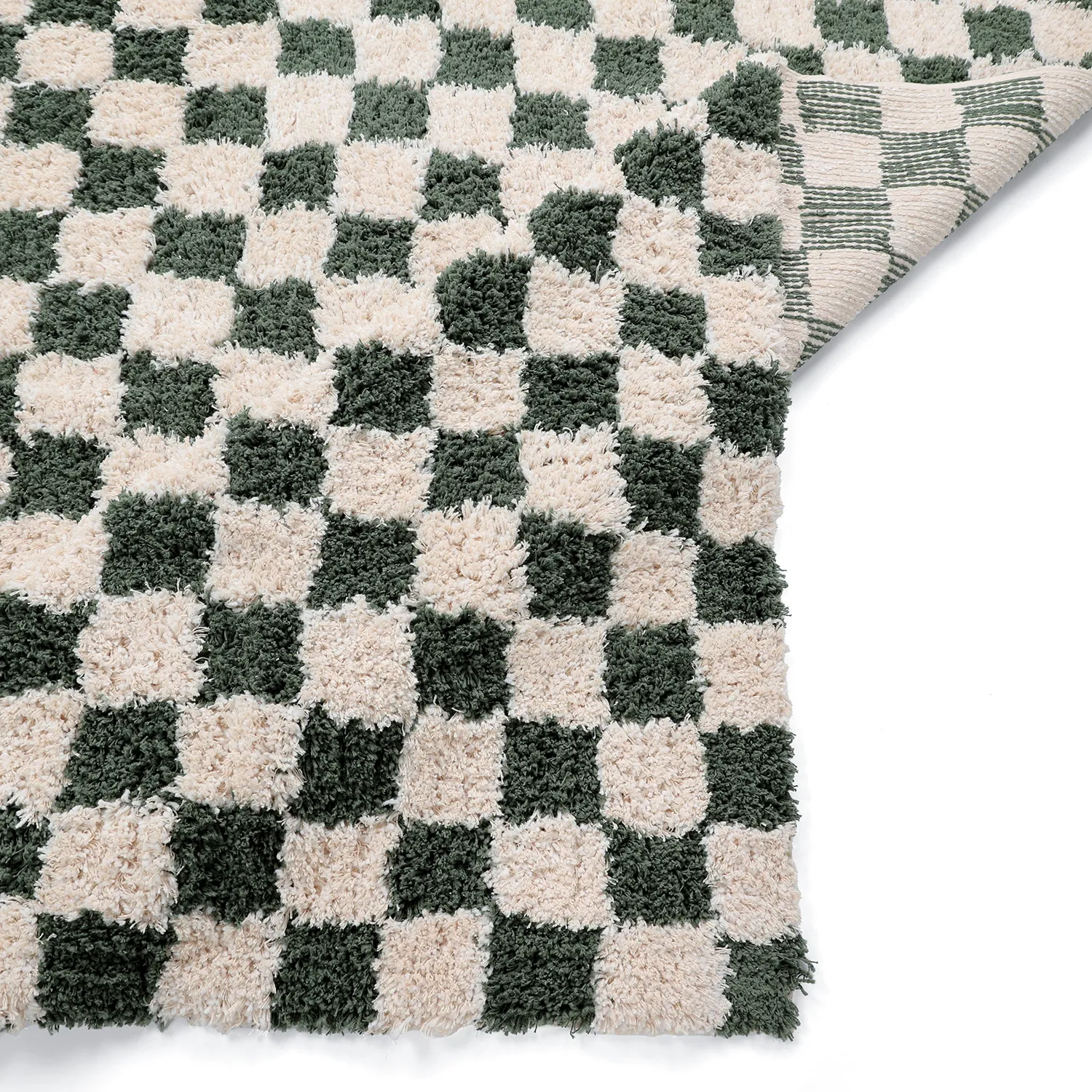 Ryijymatot - Methoni Check Cotton Shaggy (kerma/vihreä)