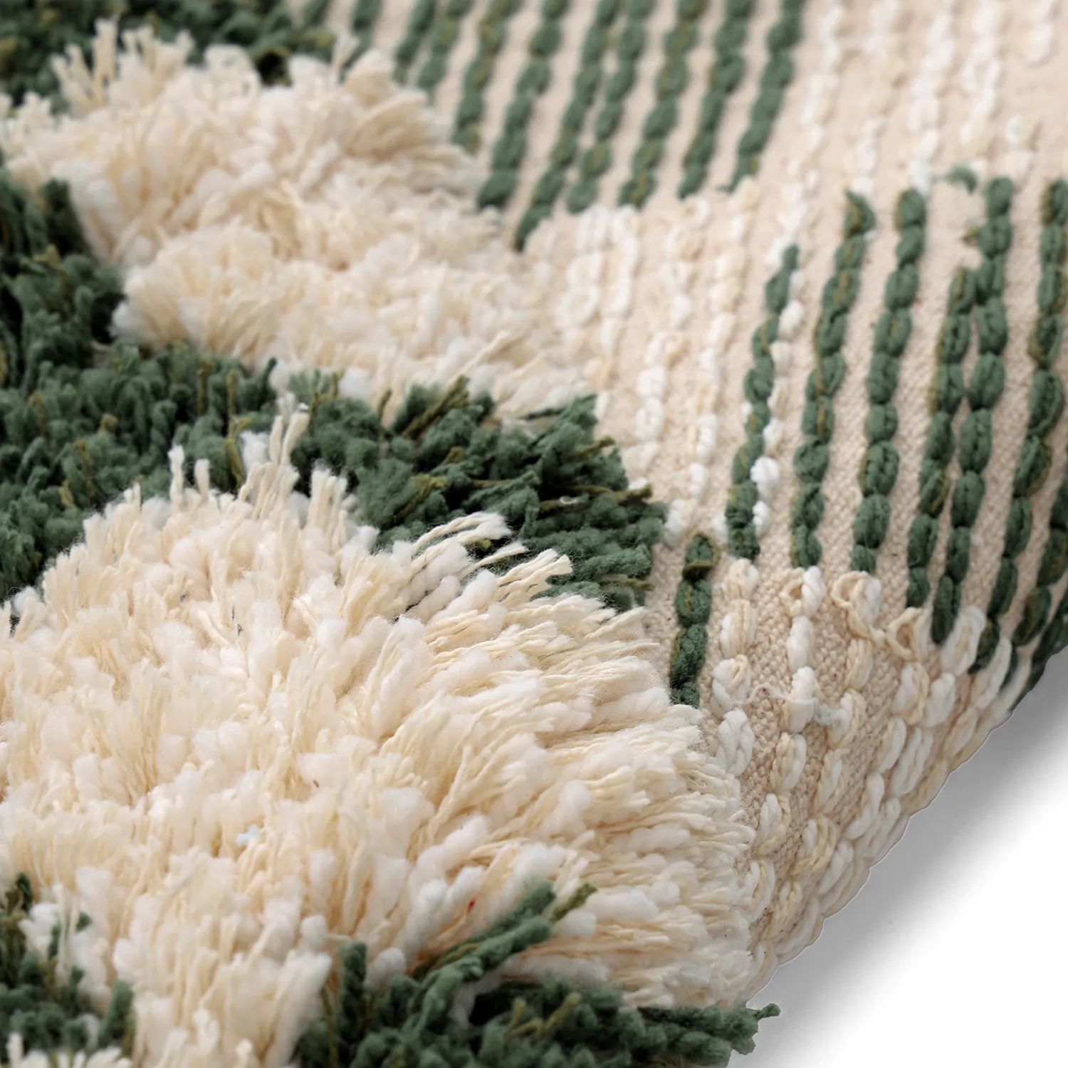 Pyöreät matot - Methoni Check Cotton Shaggy (kerma/vihreä)