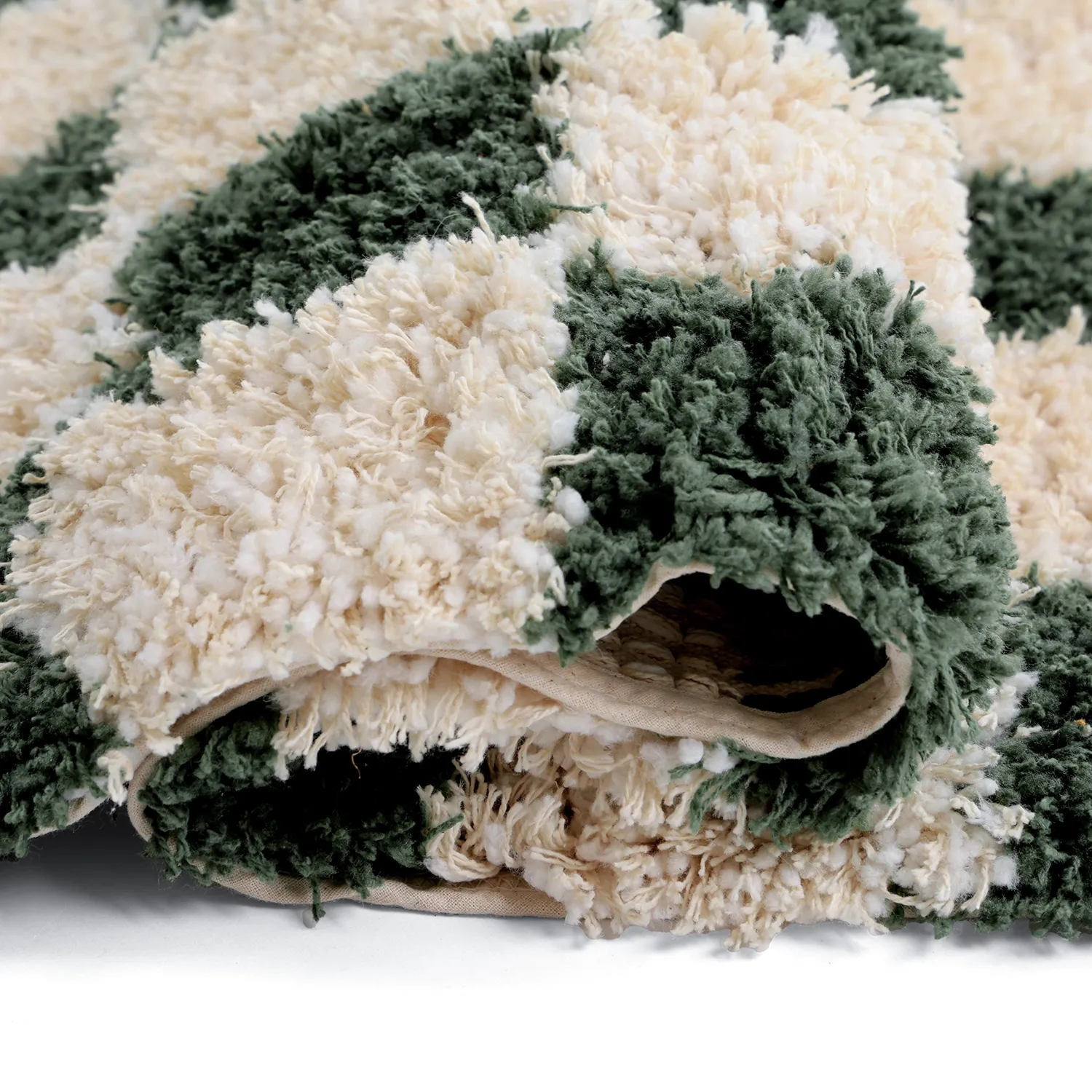 Ryijymatot - Methoni Check Cotton Shaggy (kerma/vihreä)