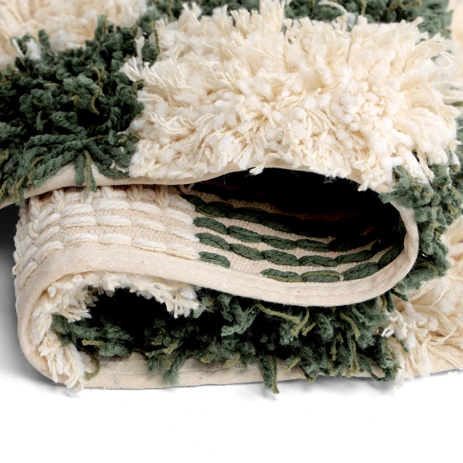 Pyöreät matot - Methoni Check Cotton Shaggy (kerma/vihreä)