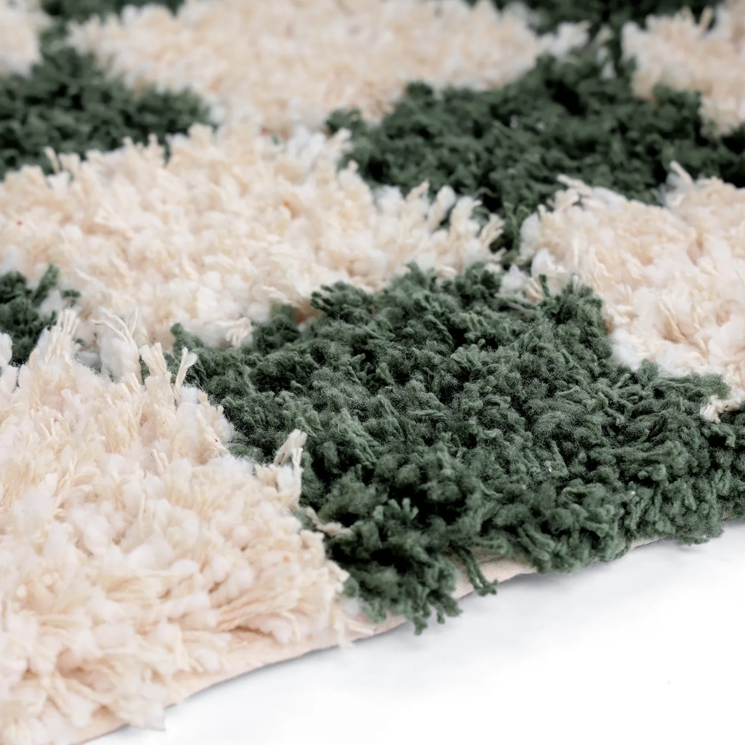 Ryijymatot - Methoni Check Cotton Shaggy (kerma/vihreä)
