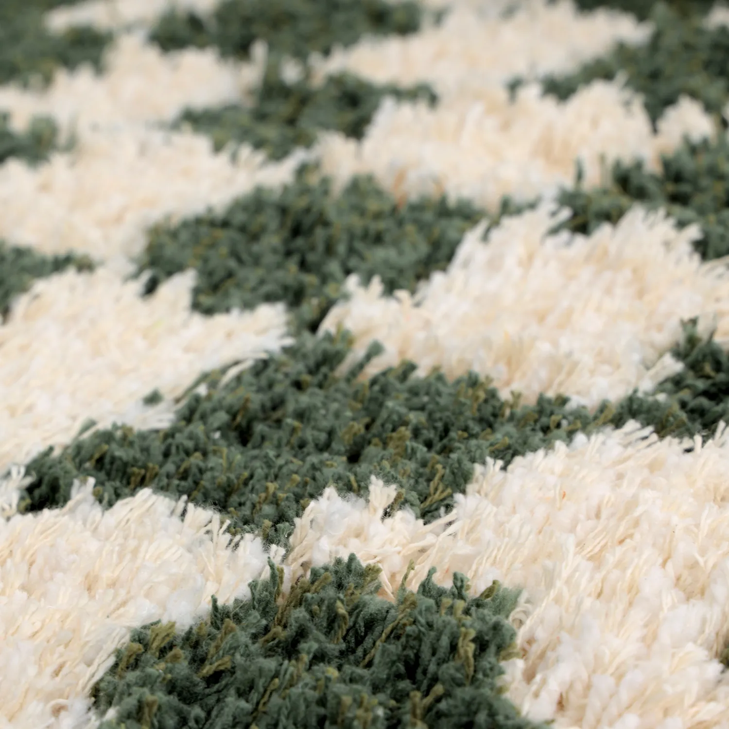 Pyöreät matot - Methoni Check Cotton Shaggy (kerma/vihreä)