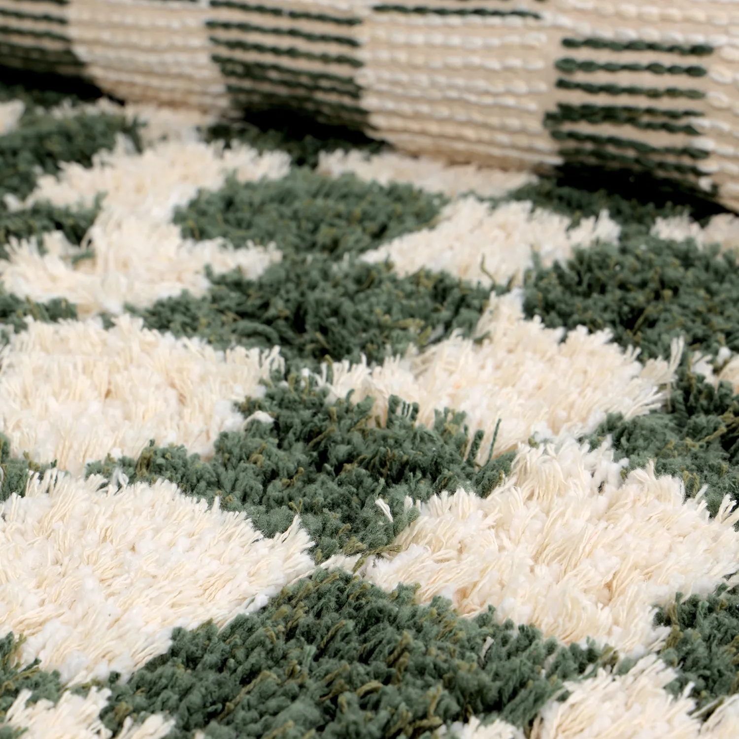 Pyöreät matot - Methoni Check Cotton Shaggy (kerma/vihreä)