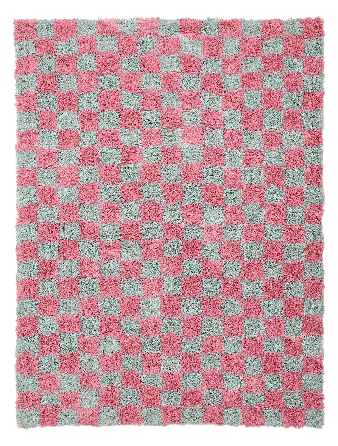 Ryijymatot - Methoni Check Cotton Shaggy (vaaleansininen/vaaleanpunainen)