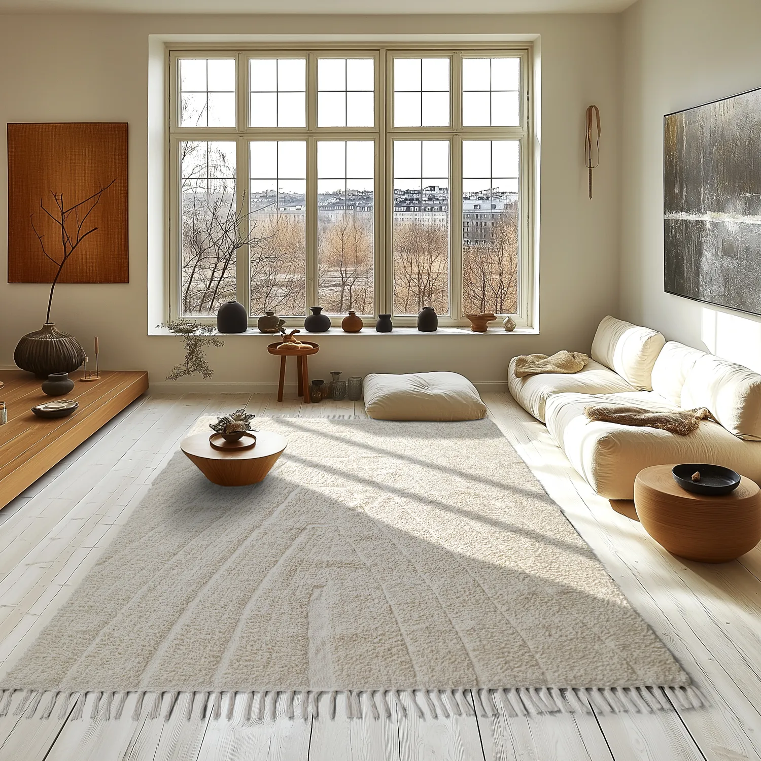 Ryijymatot - Sivia Natural Cotton Shaggy (luonnonvalkoinen)