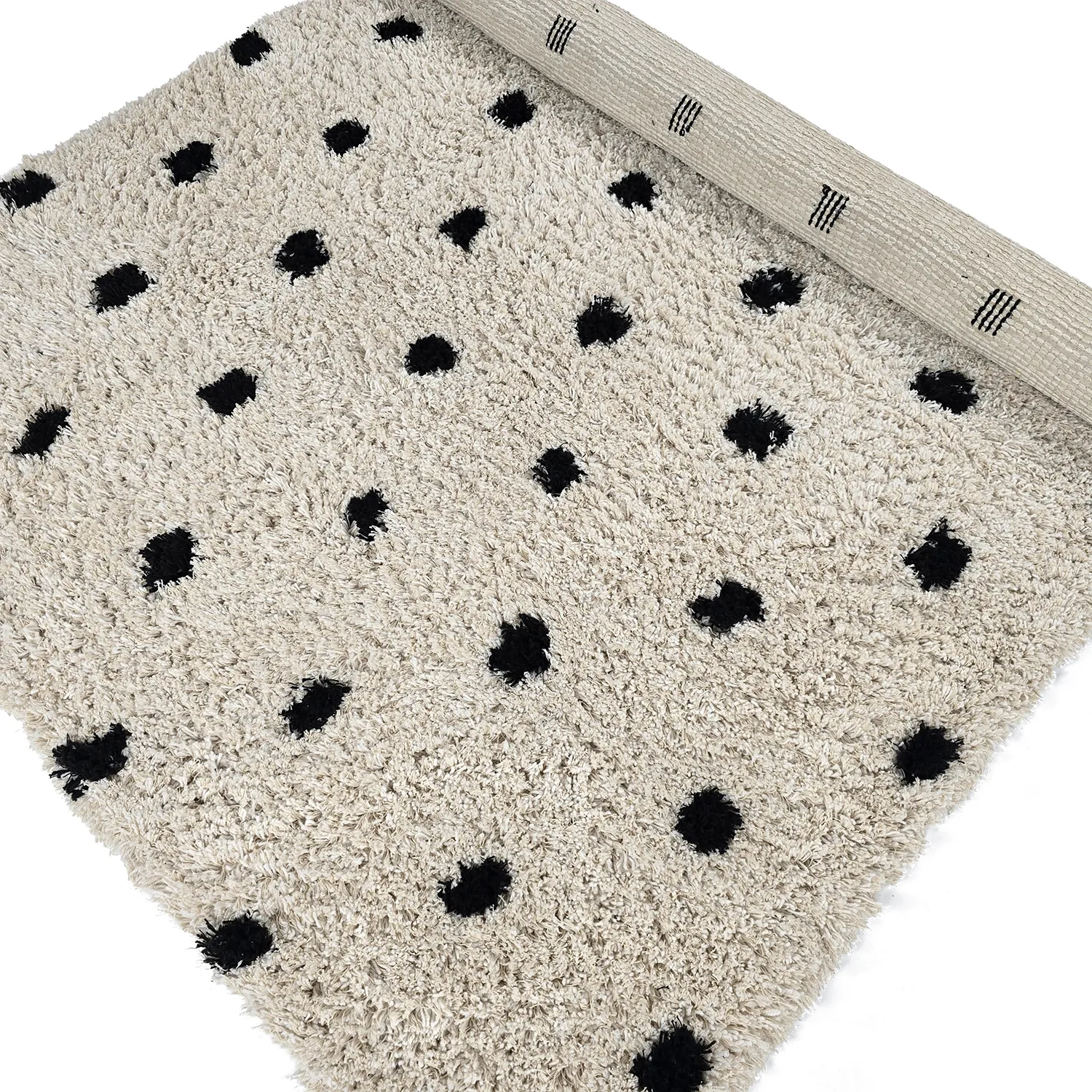 Ryijymatot - Soria Natural Cotton Shaggy (luonnonvalkoinen/musta)