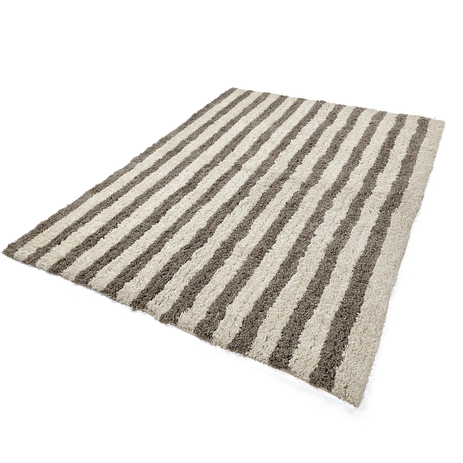 Ryijymatot - Thira Stripe Cotton Shaggy (kerma/taupe)