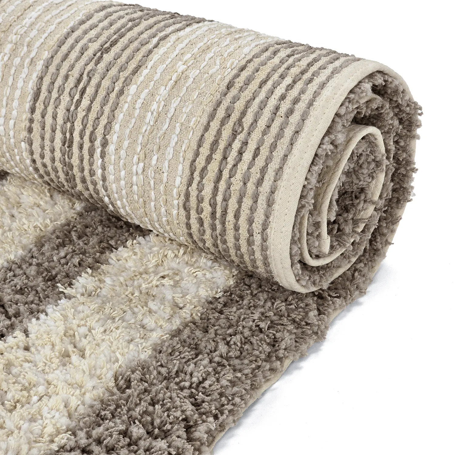 Ryijymatot - Thira Stripe Cotton Shaggy (kerma/taupe)