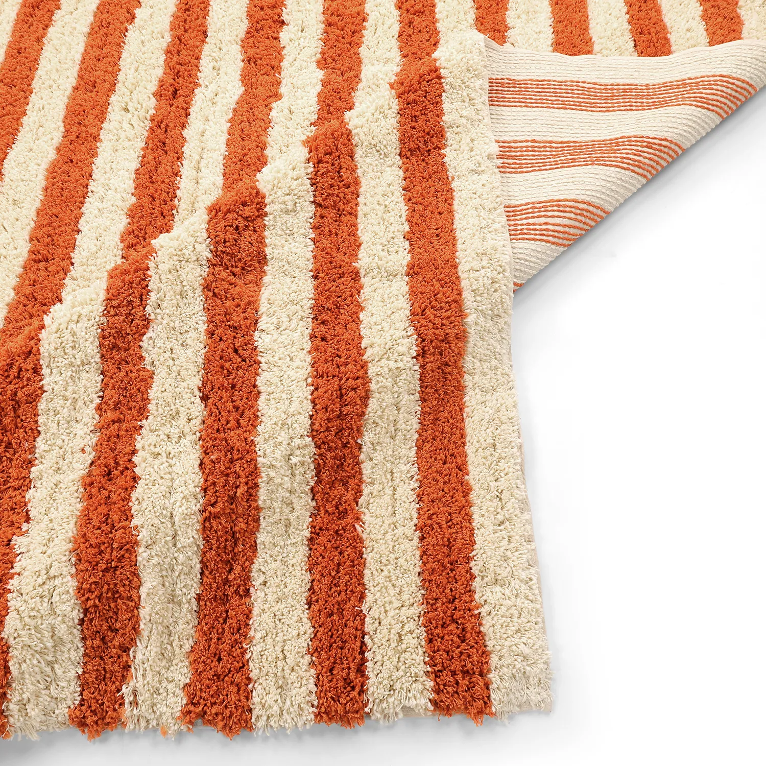 Ryijymatot - Thira Stripe Cotton Shaggy (vaaleankeltainen/vaalea oranssi)