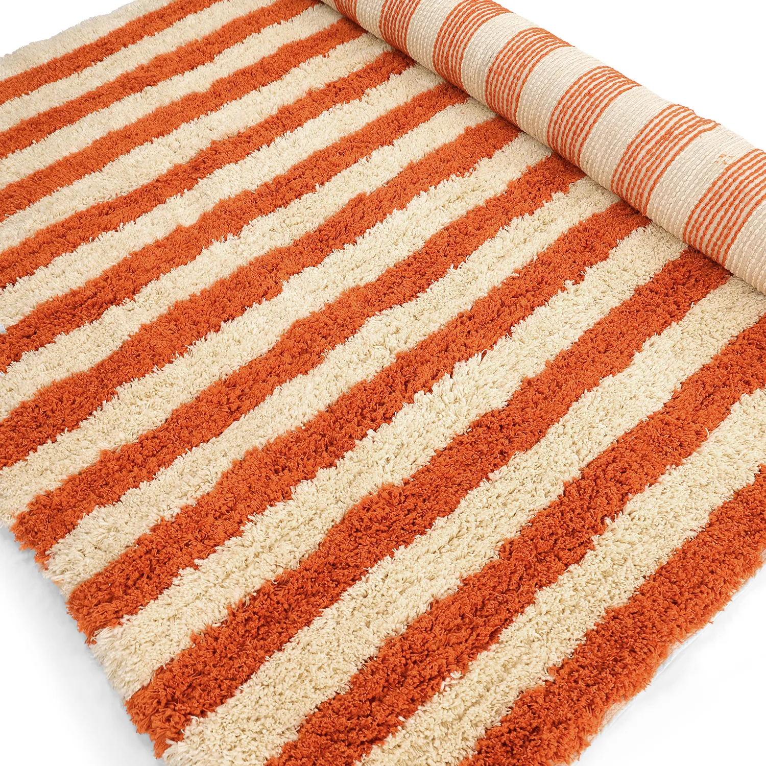 Ryijymatot - Thira Stripe Cotton Shaggy (vaaleankeltainen/vaalea oranssi)