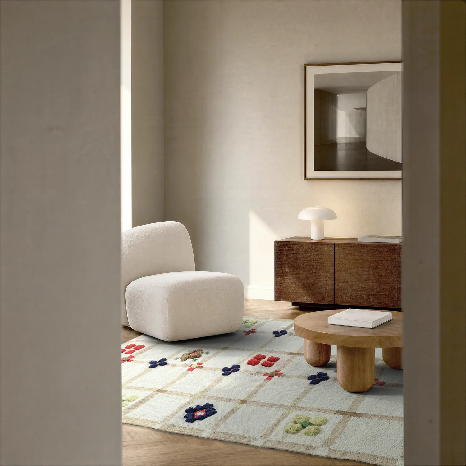 Villamatto - Lausanne Flatweave Tufted Premium (valkoinen/beige)