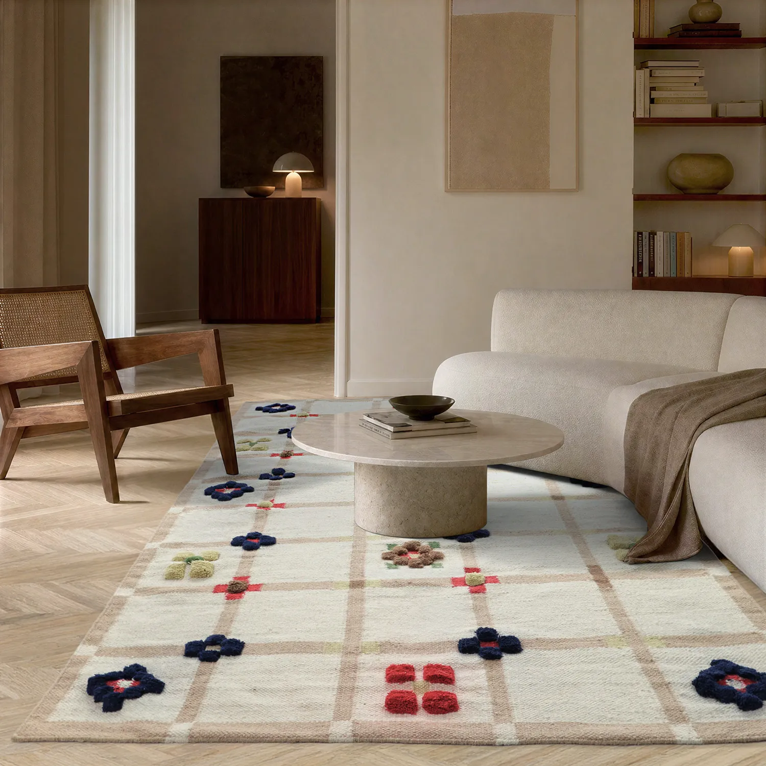 Villamatto - Lausanne Flatweave Tufted Premium (valkoinen/beige)