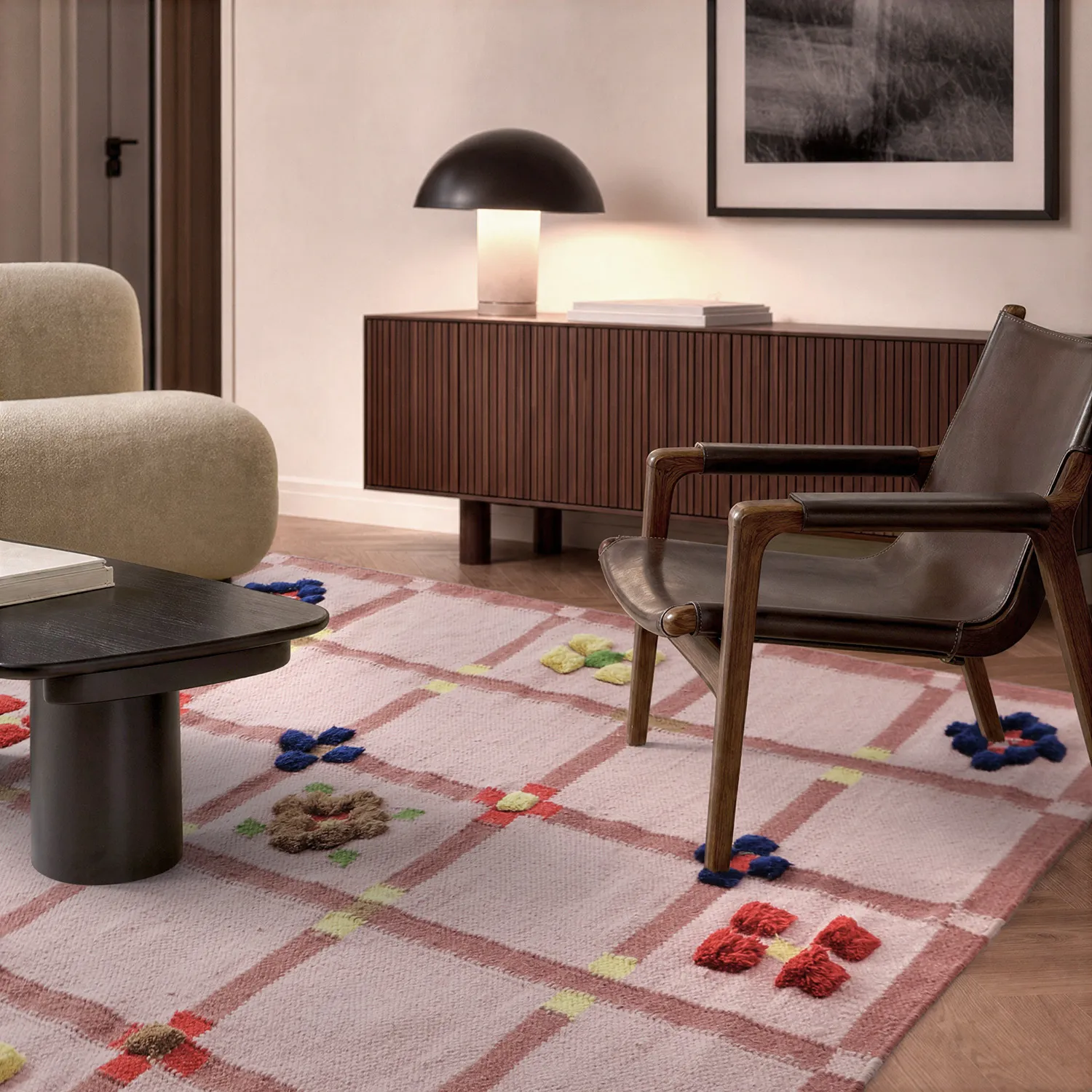 Villamatto - Lausanne Flatweave Tufted Premium (vaaleanpunainen)