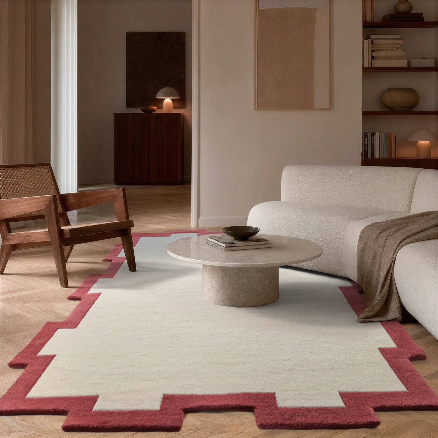 Villamatto - Agra Hand Tufted Wool Premium (kerma/punainen)