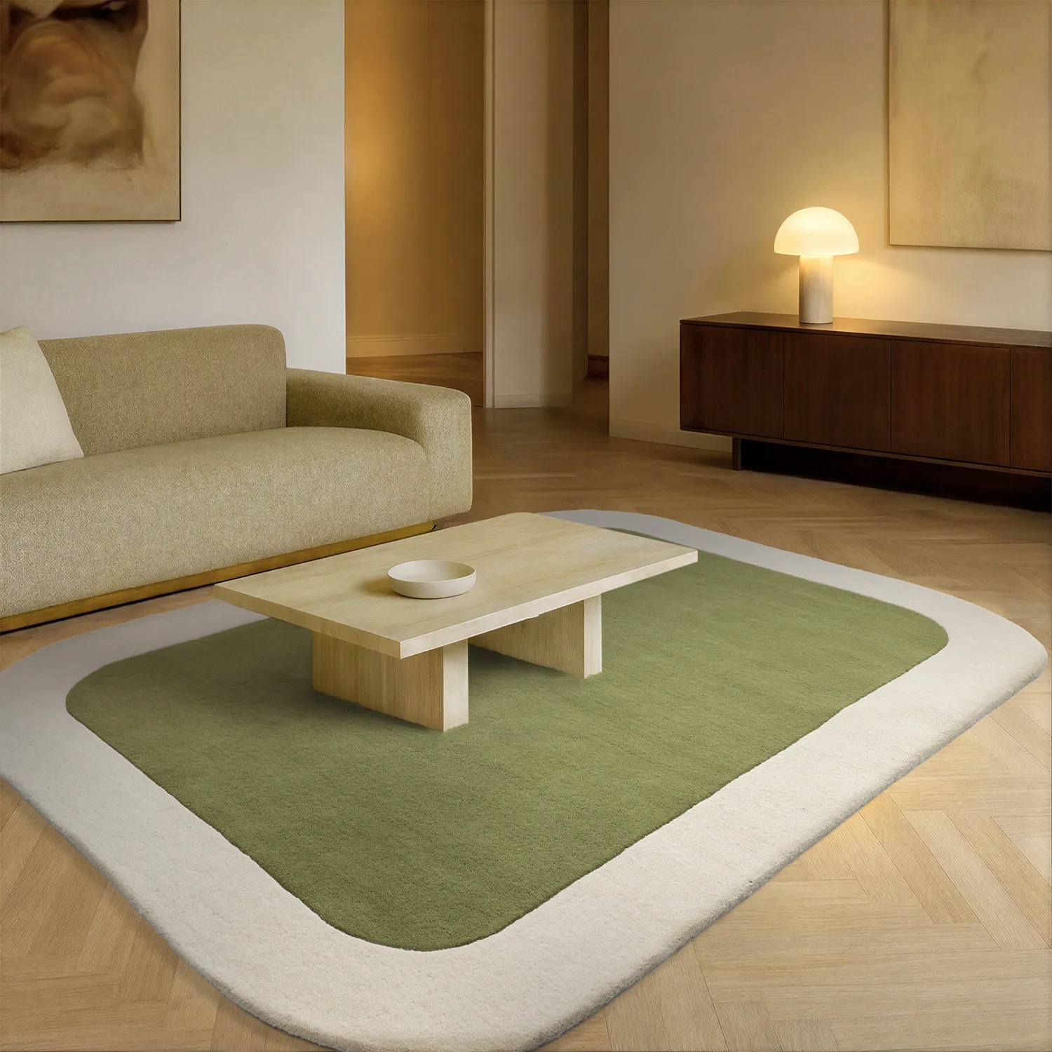 Villamatto - Puri Hand Tufted Wool Premium (vihreä/kermanvärinen)