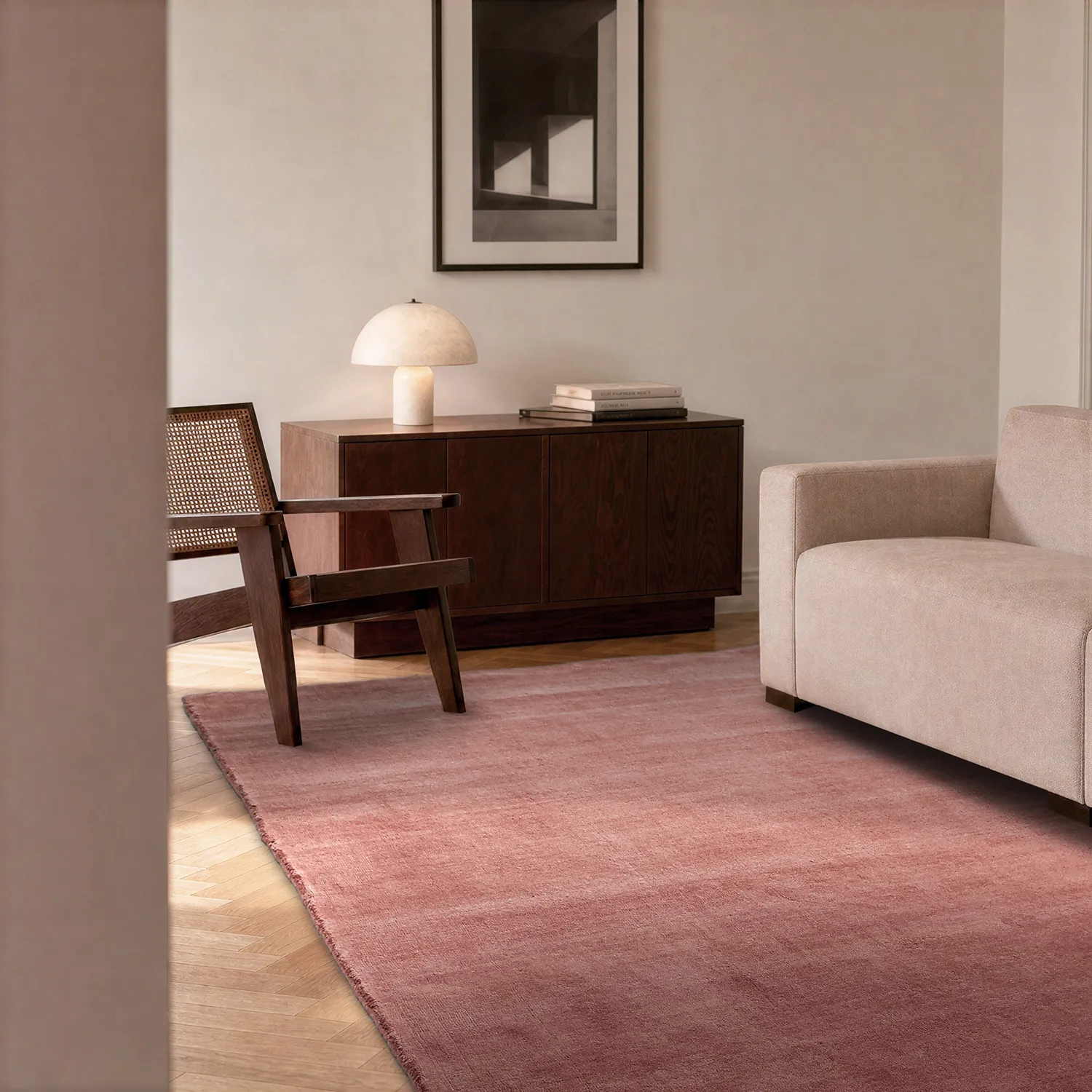 Villamatto - Rozel Handloom Wool Premium (himmeänpunainen)