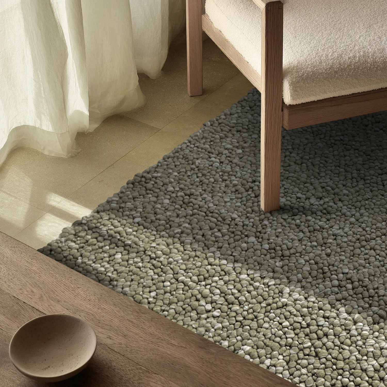 Villamatto - Sala Irregular Wool Bubble (sammaleenvihreä/valkoinen meleerattu)