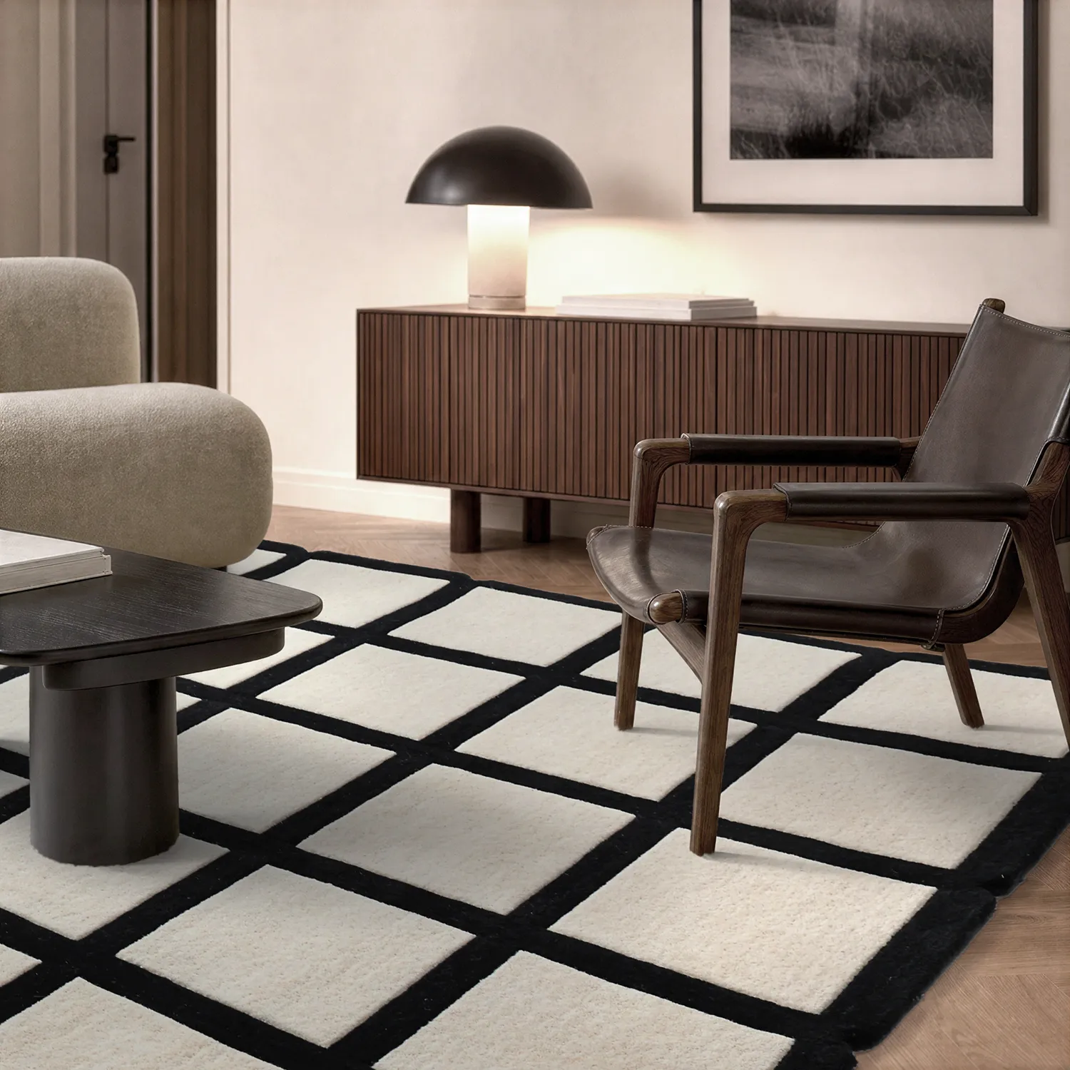 Villamatto - Syl Hand Tufted Wool Premium (musta/valkoinen)