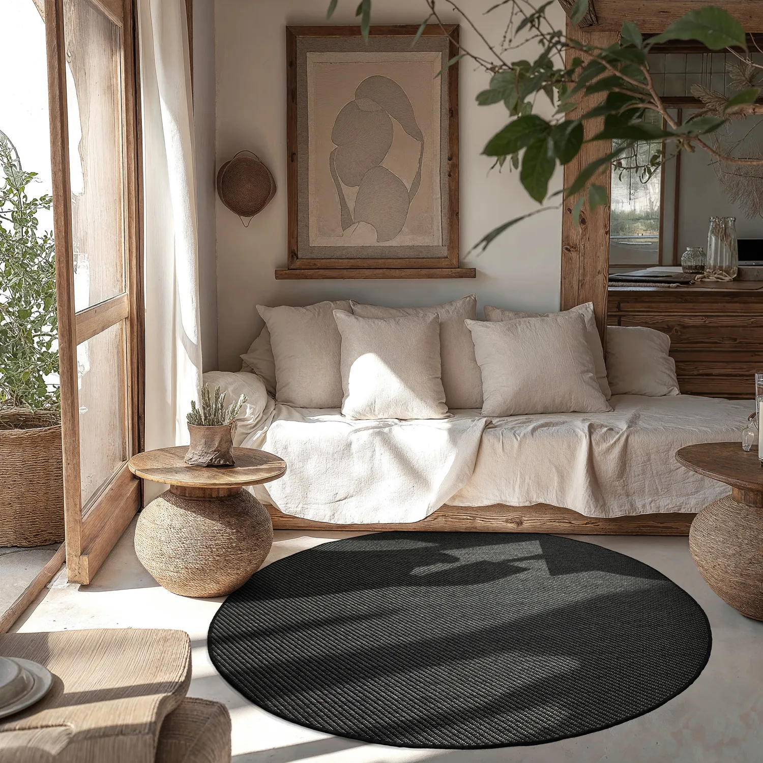 Pyöreät matot - Indoor/Outdoor Bennett (musta)
