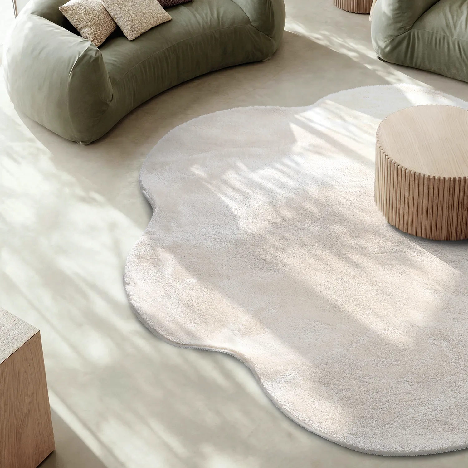 Pyöreä Aaltokuvioinen Matto - Aranga Super Soft Fur (beige)