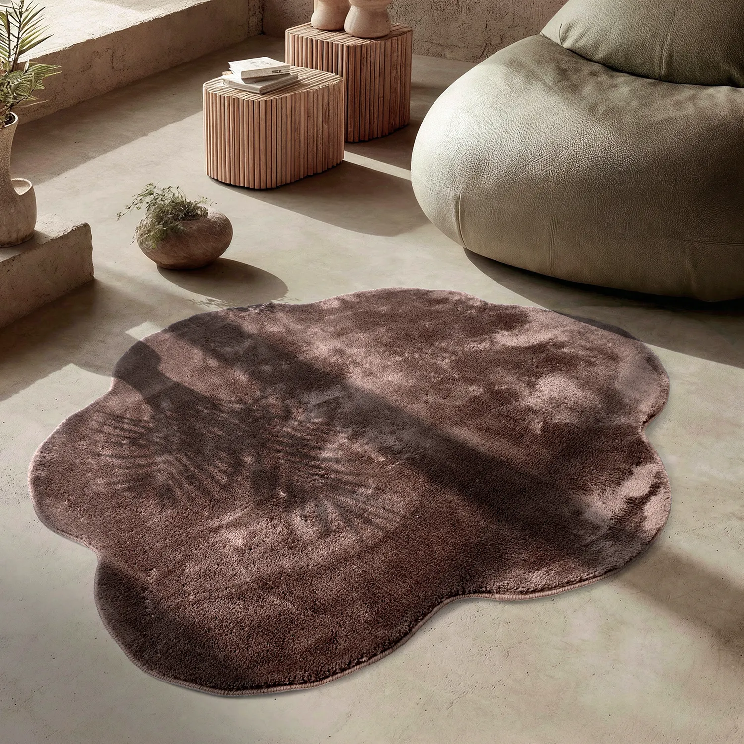 Pyöreä Aaltokuvioinen Matto - Aranga Super Soft Fur (tummanruskea)