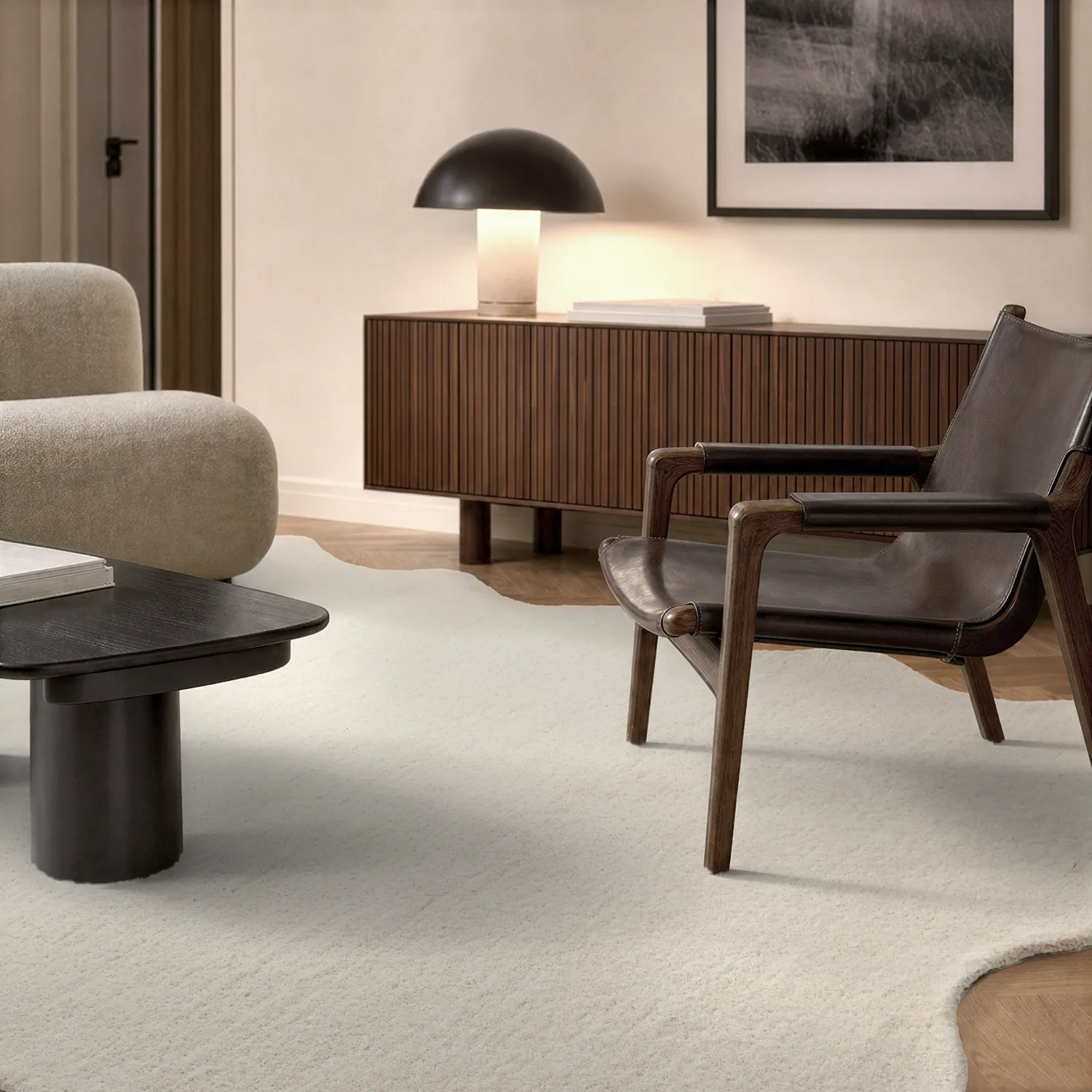 Aaltoileva villamatto - Diu Hand Tufted Wool Premium (kerma)