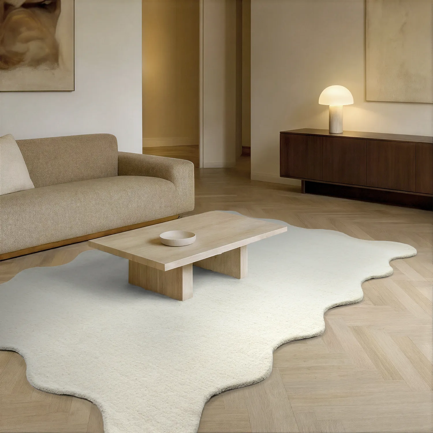 Aaltoileva villamatto - Diu Hand Tufted Wool Premium (valkoinen)