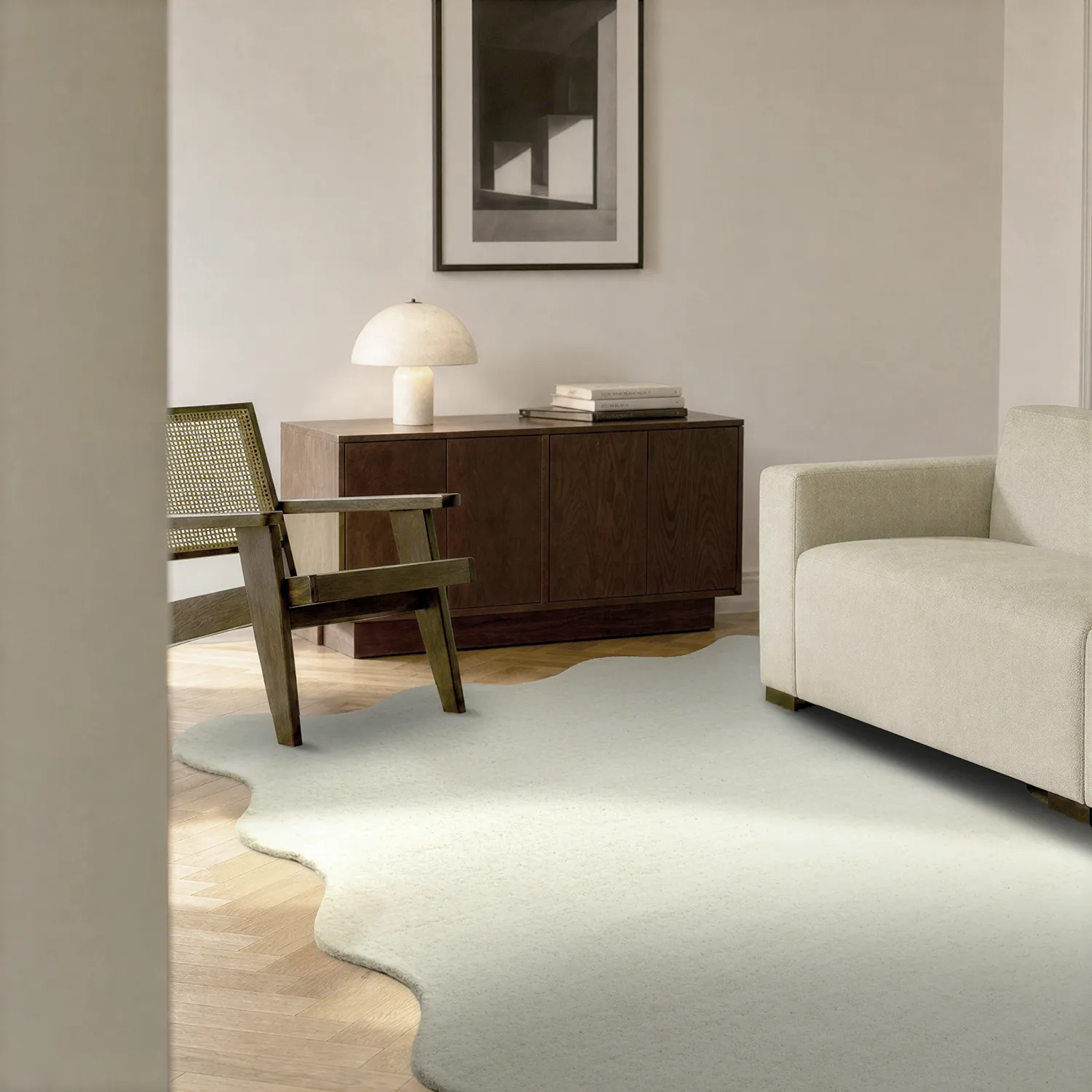 Aaltoileva villamatto - Diu Hand Tufted Wool Premium (valkoinen)